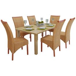 Ruokapöydän tuolit, 6 kpl, ruskea luonnollinen rottinki