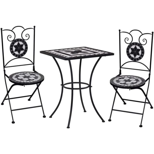 3-osainen mosaiikkibistrosarja, keraamiset laatat, musta ja valkoinen