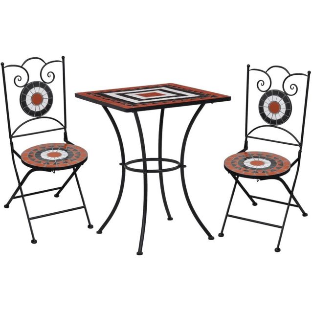 3-osainen mosaiikkibistrosarja, keraamiset laatat, terrakotta ja valkoinen