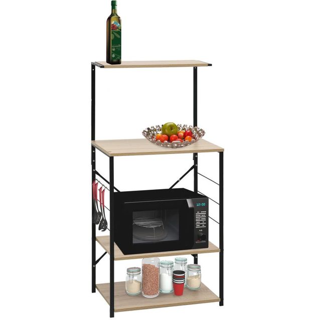 Mikroaaltouunikaappi fineprice, musta ja tammi, 60 x 39,6 x 123 cm