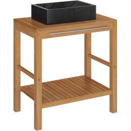 Kylpyhuoneen hyllykkö pesualtaalla, 75x45x75 cm, marmori musta, täysi tiikki