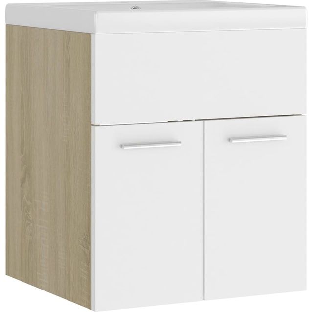 Allaskaappi sisäänrakennetulla altaalla, 41x38,5x46 cm, valkoinen/Sonoma-tammi