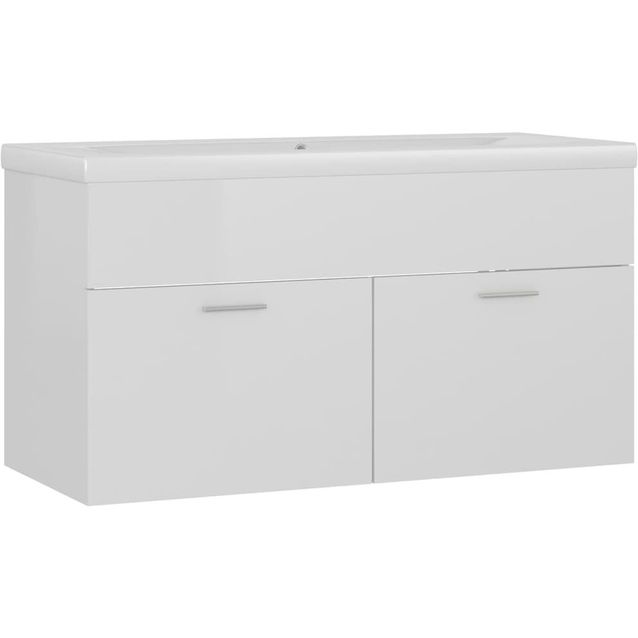 Allaskaappi sisäänrakennetulla altaalla, 90x38,5x46 cm, korkeakiilto valkoinen