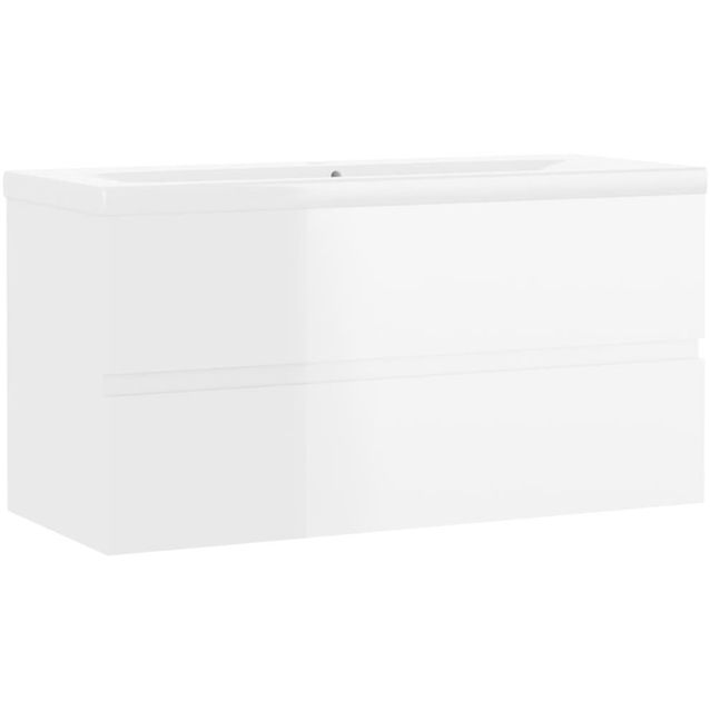 Allaskaappi sisäänrakennetulla altaalla, 90x38,5x45 cm, korkeakiilto valkoinen