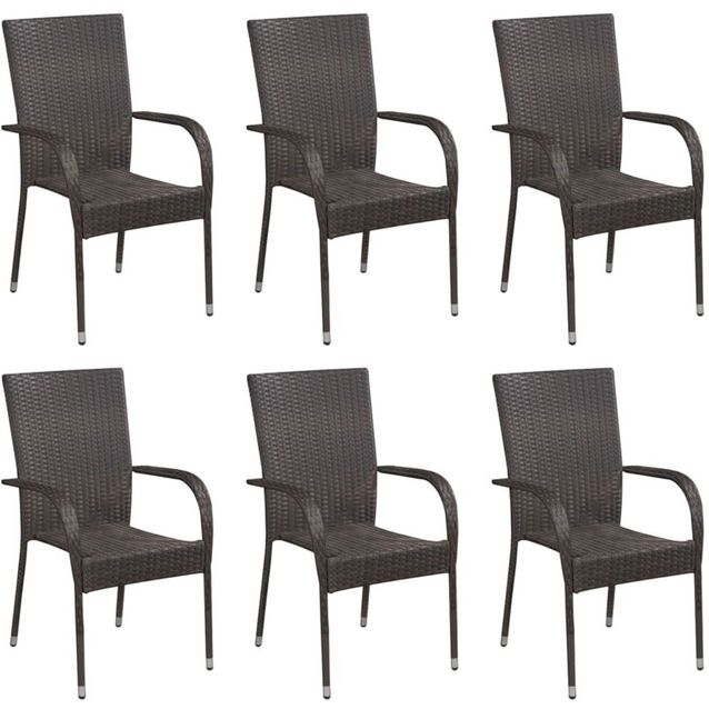 Pinottavat ulkotuolit, 6 kpl, polyrottinki ruskea