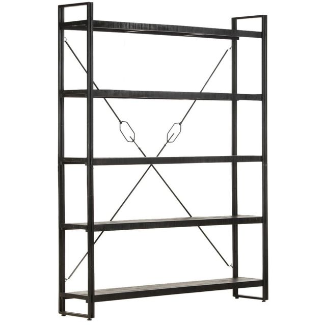 5-tasoinen kirjahylly, musta, 140x30x180 cm, täysi mangopuu