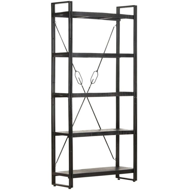 5-tasoinen kirjahylly, musta, 90x30x180 cm, täysi mangopuu