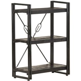 3-tasoinen kirjahylly, musta, 60x30x80 cm, täysi mangopuu