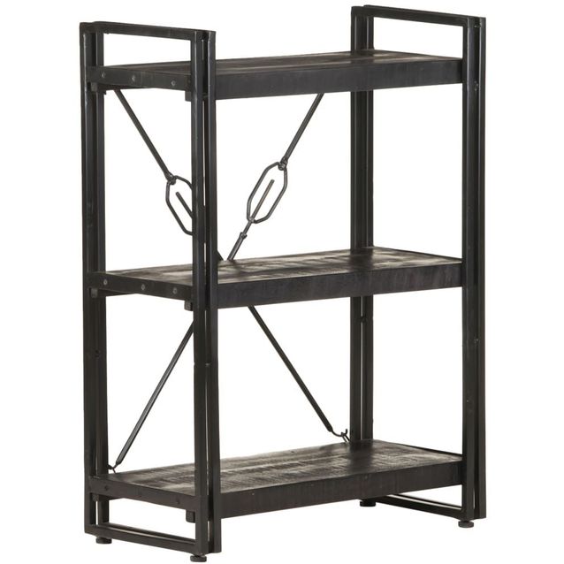 3-tasoinen kirjahylly, musta, 60x30x80 cm, täysi mangopuu