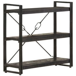 3-tasoinen kirjahylly, musta, 90x30x80 cm, täysi mangopuu