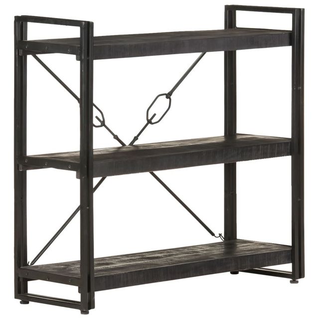 3-tasoinen kirjahylly, musta, 90x30x80 cm, täysi mangopuu