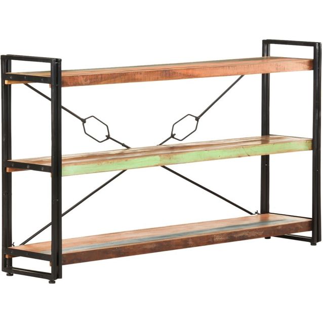 3-tasoinen kirjahylly, 140x30x80 cm, täysi kierrätetty puu