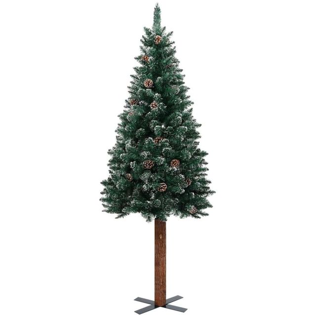 Kapea joulukuusi aidolla puulla ja lumella, vihreä, 150cm