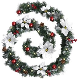 Jouluköynnös LED-valoilla, hopeisilla ja punaisilla koristeluilla, 2.7 m