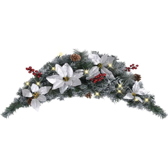 Joulukaari LED-valoilla, hopeisilla ja punaisilla koristeluilla, 90cm