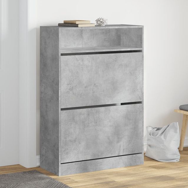 Kenkäkaappi fineprice 2 kääntölaatikolla, betoninharmaa, 80 x 34 x 116 cm