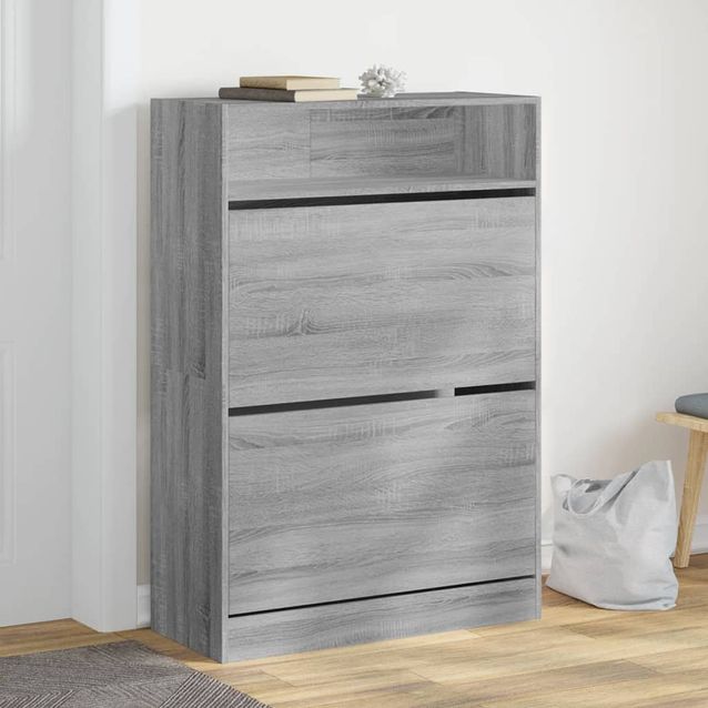 Kenkäkaappi fineprice 2 kääntölaatikolla, harmaa Sonoma, 80x34x116 cm