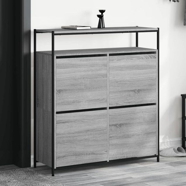 Kenkäkaappi fineprice 4 kääntölaatikolla, harmaa Sonoma, 100x34x112 cm