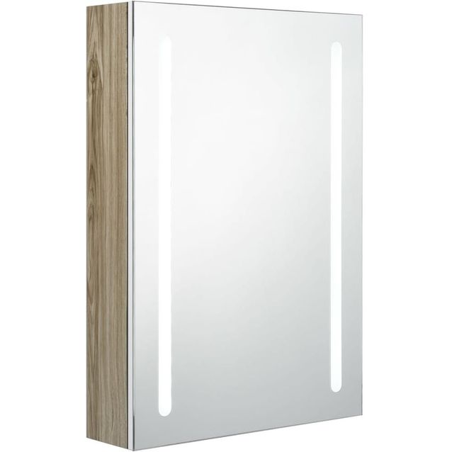 LED-kylpyhuoneen peilikaappi, valkoinen ja tammi, 50x13x70 cm