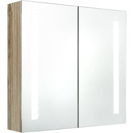 Kylpyhuoneen LED-peilikaappi, tammi, 62x14x60cm