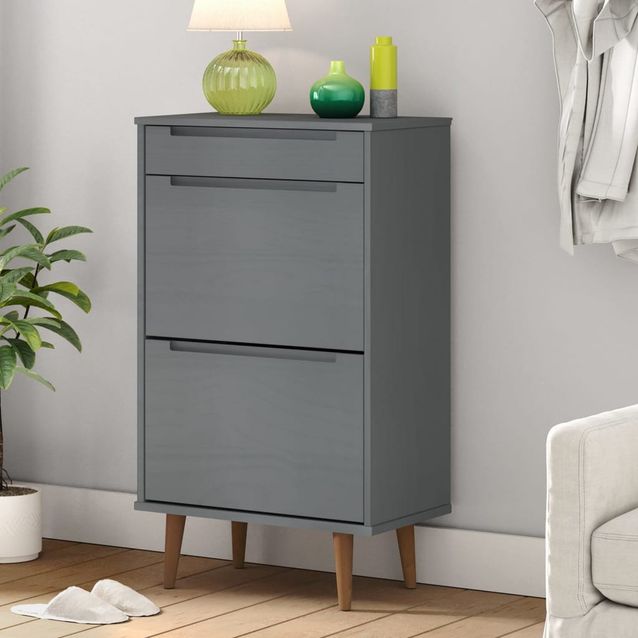 Kenkäkaappi fineprice Molde, harmaa, 59,5x35x103 cm, täysi mänty