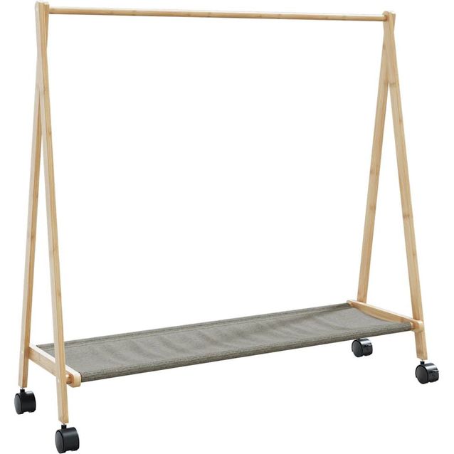 Vaateteline hyllyillä ja pyörillä fineprice, 106 x 34 x 106,5 cm, bambu