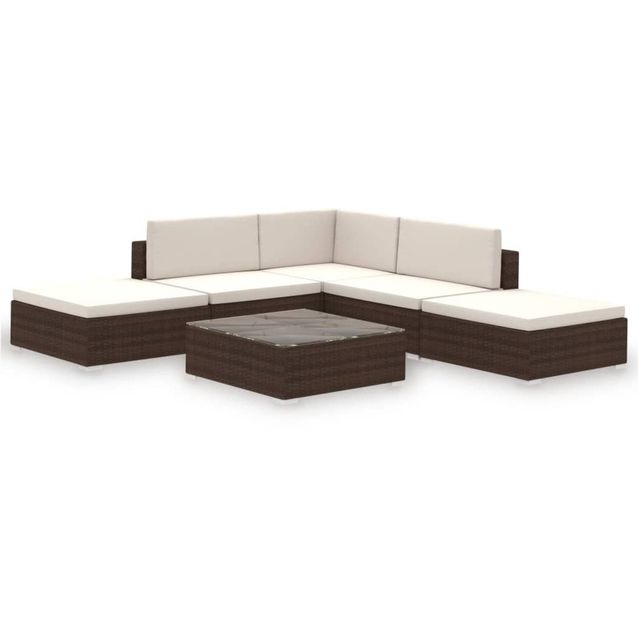 6-osainen puutarhan oleskeluryhmä tyynyillä, polyrottinki ruskea
