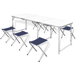 Retkipöytä 240x60cm, neljällä jakkaralla, alumiini, korkeussäädettävä