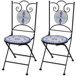 Taitettavat ulkotuolit 2 kpl keramiikka sininen ja valkoinen
