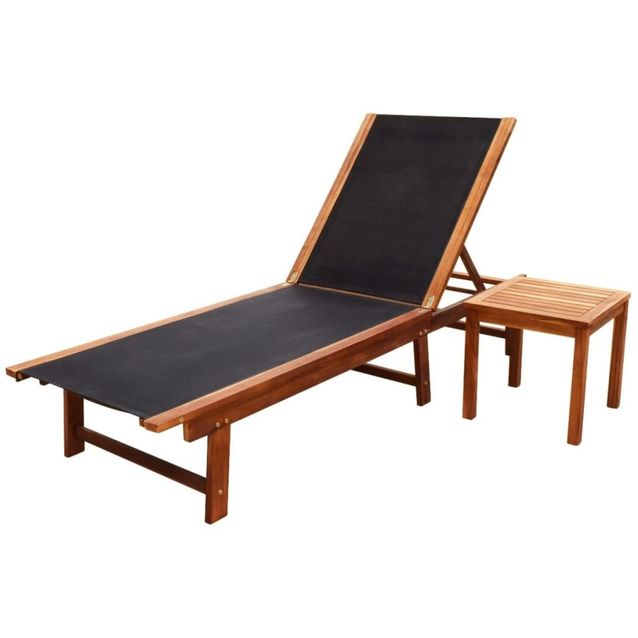 Aurinkotuoli ja pieni pöytä, akaasiapuu ja textilene