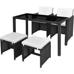 5-osainen Ulkoruokailuryhmä tyynyillä polyrottinki musta