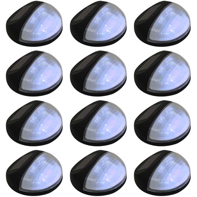 Aurinkoenergia ulkoseinävalaisimet, LED, 12 kpl, pyöreä, musta