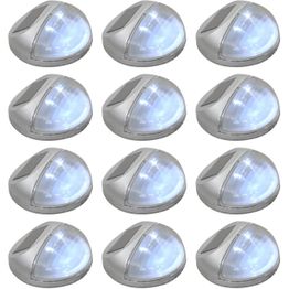Aurinkoenergia ulkoseinävalaisimet, LED, 12 kpl, pyöreä, hopea