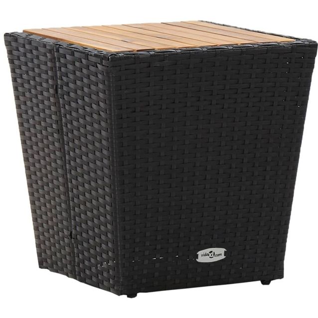 Teepöytä, 41.5x41.5x43 cm, musta polyrottinki ja akaasiapuu