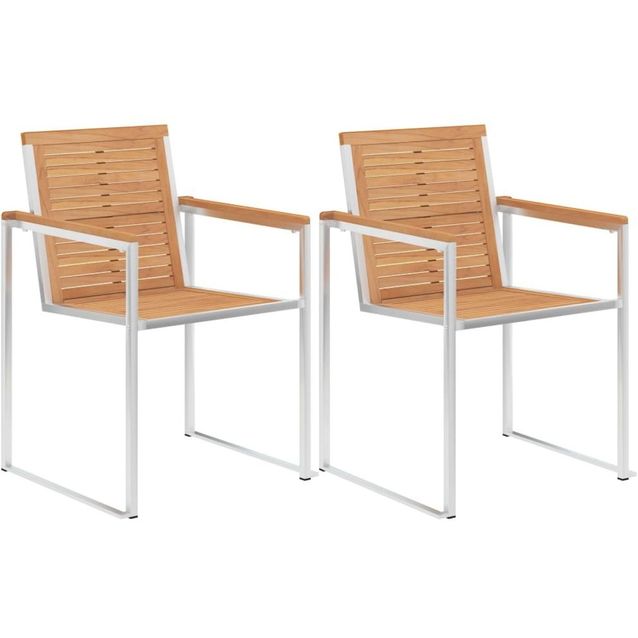 Puutarhatuolit 2 kpl, 60x56x85 cm, täysi tiikki ja ruostumaton teräs