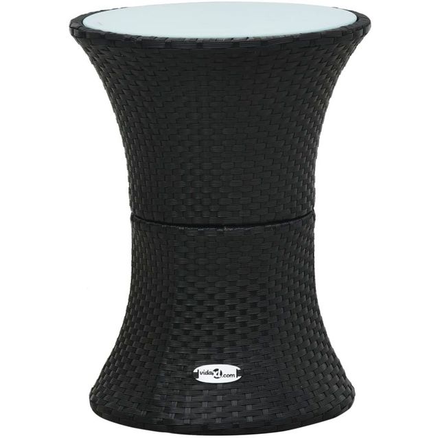 Puutarhan sivupöytä, rummun muotoinen, ? 42cm, musta polyrottinki