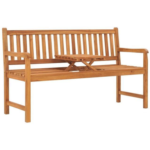 Kolmenistuttava puutarhapenkki pöydällä, 150 cm, tiikki