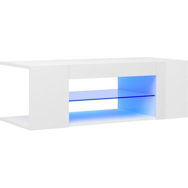 TV-taso LED-valoilla, korkeakiilto valkoinen, 90x39x30 cm