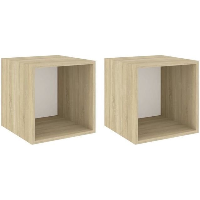 Seinäkaapit 2 kpl, valkoinen ja Sonoma-tammi 37x37x37 cm