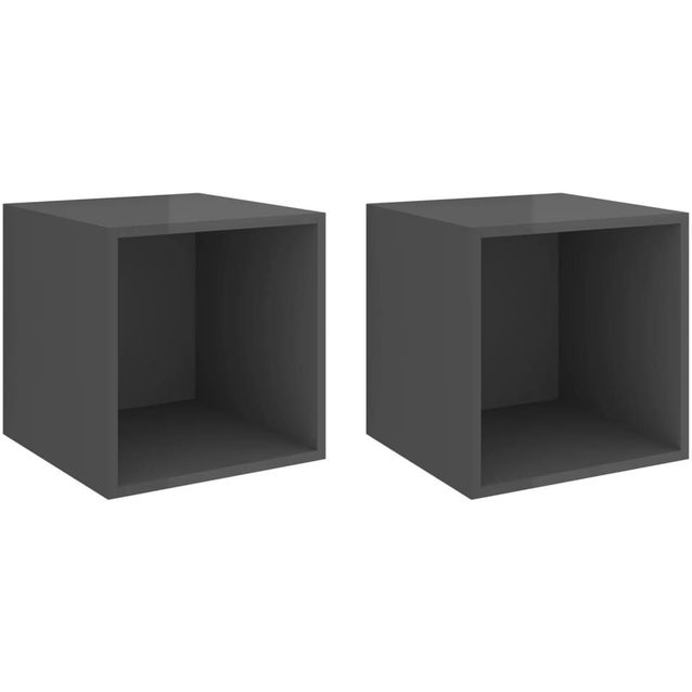 Seinäkaapit 2 kpl, korkeakiilto harmaa, 37x37x37 cm