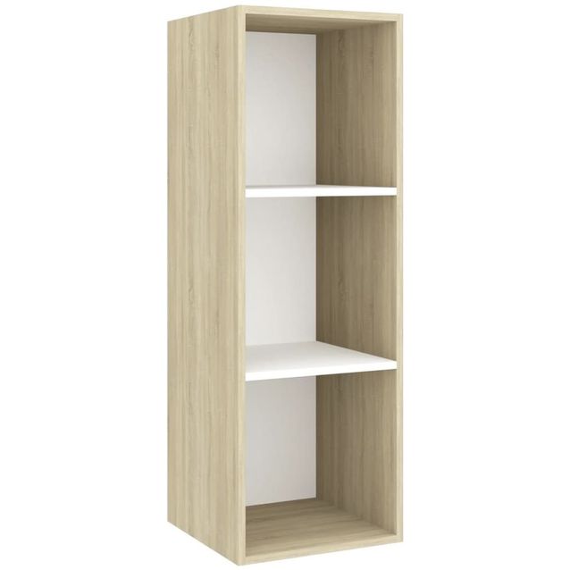 Seinäkiinnitettävä TV-taso, tammi ja valkoinen, 37x37x107cm, lastulevy