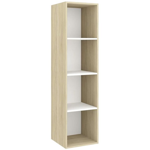 Seinäkiinnitettävä TV-taso, tammi ja valkoinen, 37x37x142,5 cm, lastulevy