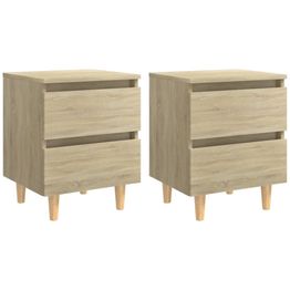 Yöpöydät, täysmäntyiset jalat, 2 kpl, Sonoma-tammi, 40x35x50 cm