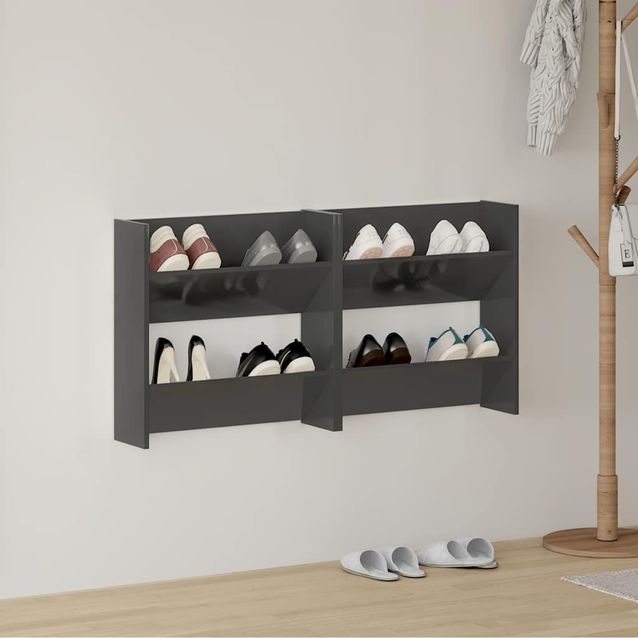 Seinään kiinnitettävä kenkäkaappi fineprice Seinäkenkäkaapit, 2kpl, harmaa, 60x18x60 cm