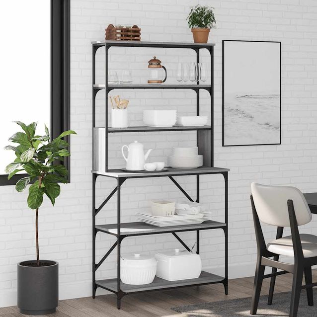 Leipurihylly fineprice Sonoma, 6 kerrosta, harmaa, 90x40x180 cm, tekninen puu