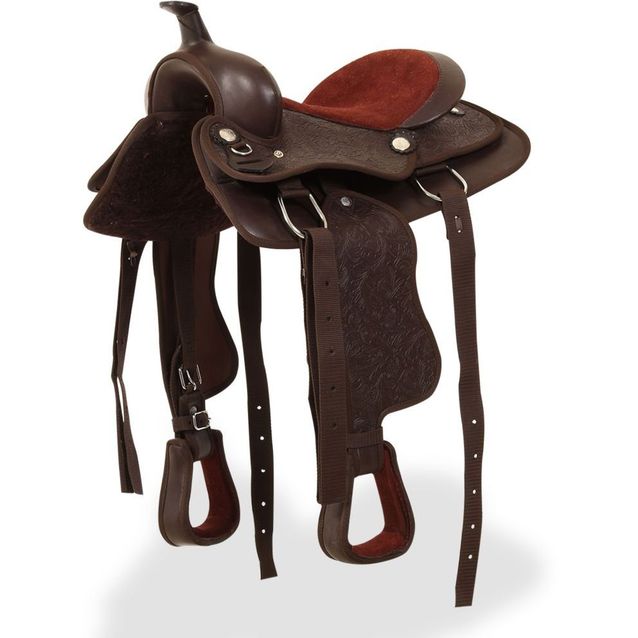 Lännensatula, päitsillä ja rintaremmillä, aitoa nahkaa, 12
