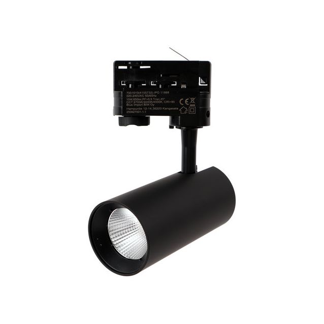 Kiskospotti FTLIGHT, 3-vaihekiskoon, 10W, 650lm, 2700–4000K, 45°, Triac-himmennettävä, musta