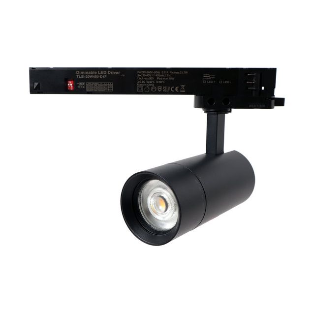 Kiskospotti FTLIGHT, 3-vaihekiskoon, zoomattava 24–60°, 10W/15W/20W, 1560lm, 3000–5000K, CRI>90, Triac-himmennettävä, musta