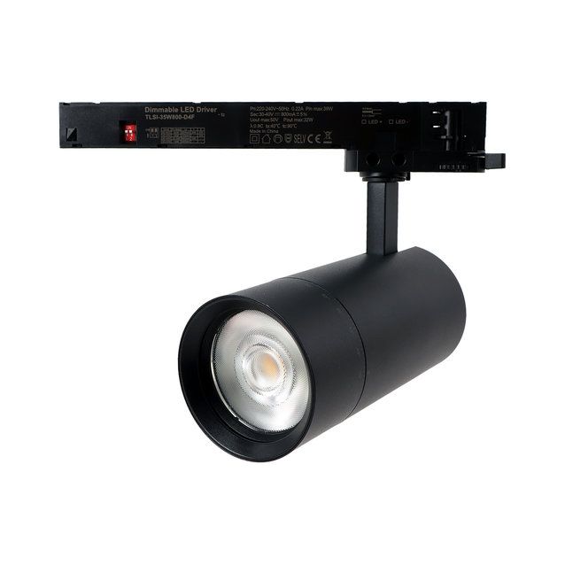 Kiskospotti FTLIGHT, 3-vaihekiskoon, zoomattava 24–60°, 20W/25W/30W/35W, 2600lm, 3000–5000K, CRI>90, Triac-himmennettävä, musta