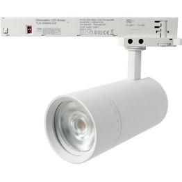 Kiskospotti FTLIGHT, 3-vaihekiskoon, zoomattava 24–60°, 20W/25W/30W/35W, 3250lm, 3000–5000K, CRI>90, Triac-himmennettävä, valkoinen
